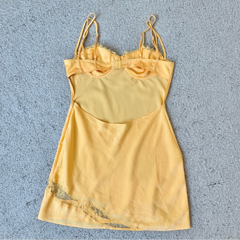 Meshki Satin Lace Slip Mini Dress Joslyn Lemon Yellow size L - Picture 9 of 11